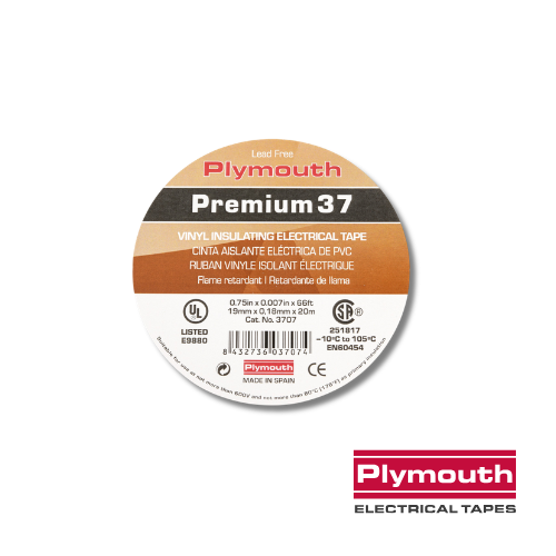 3707 - PREMIUM 37 BROWN ELECTRICAL VINYL TAPE .75" X .007" X 66', 1" CORE (Equivalent to 3M #35)