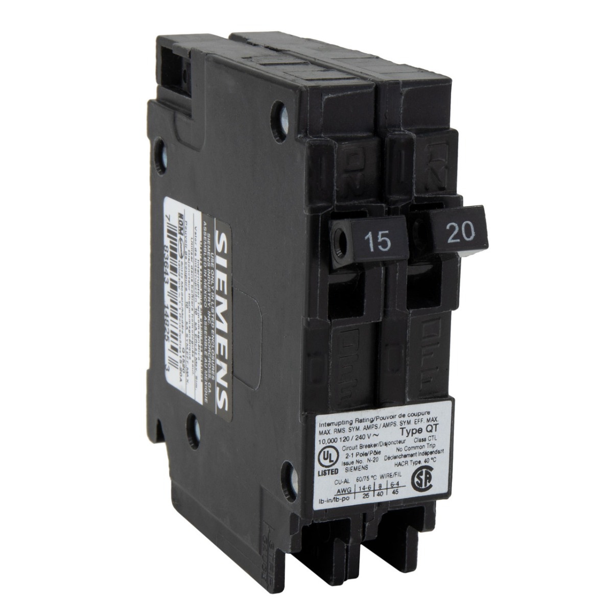 Siemens 15/20 AMP S/P DUP PG-IN Circuit Breaker Q1520