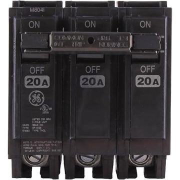 20 Amp Three Pole Plug-In Full Size Circuit Breaker 120/240V – GE PART NO.THQL32020