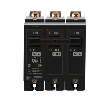 50 Amp Three Pole Plug-In Full Size Circuit Breaker 120/240V – GE PART NO. THQL32050