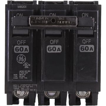 60 Amp Three Pole Plug-In Full Size Circuit Breaker 120/240V – GE PART NO. THQL32060